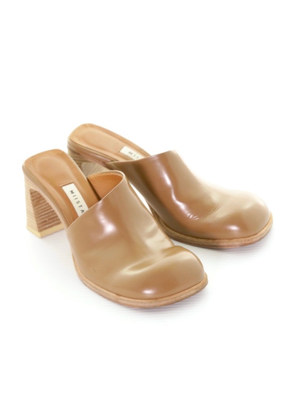Miista Rebecca Brown Leather Block Heel Mules Womens 38 EU / 7.5M Retro Modern